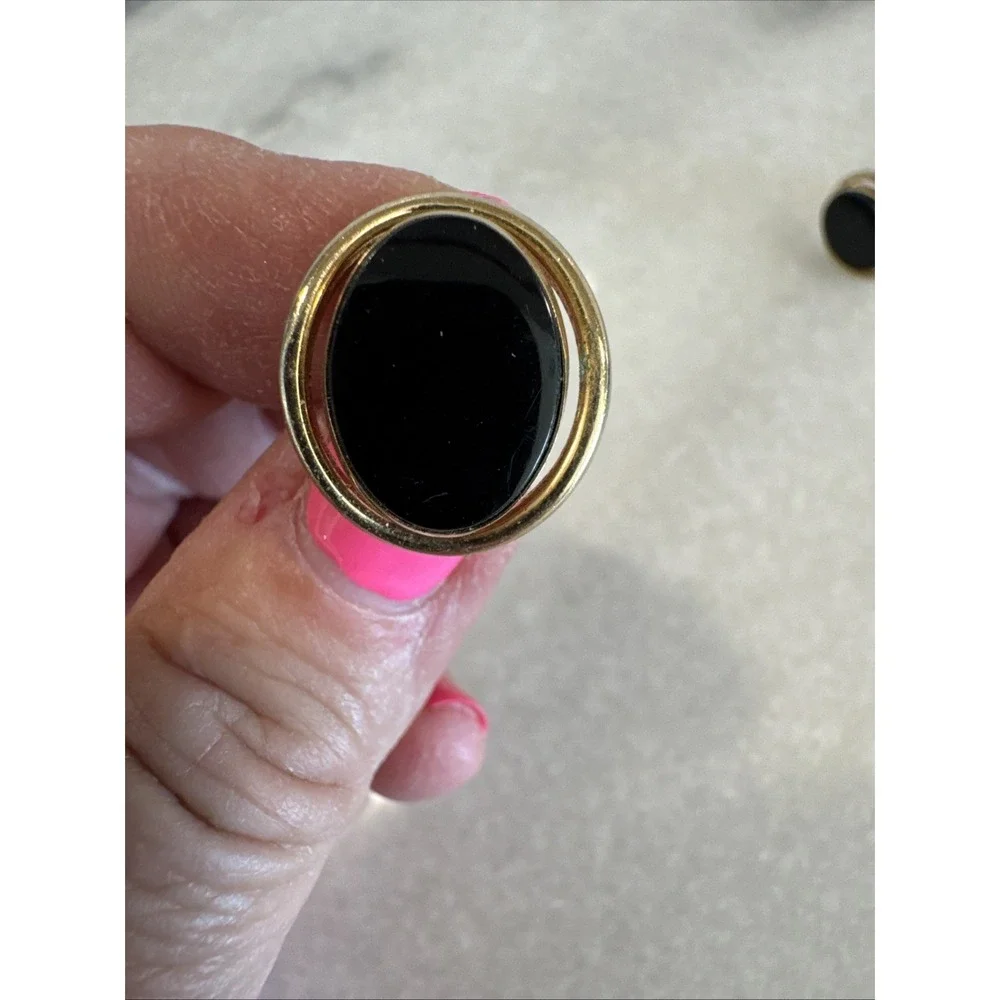 Vintage oval cuff links, Gold plate and Onyx, Lamode Karatclad‎